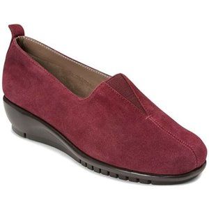 Aerosoles Womens Friendship Maroon Slip On Wedge Heel Loafer Shoes Size 9.5